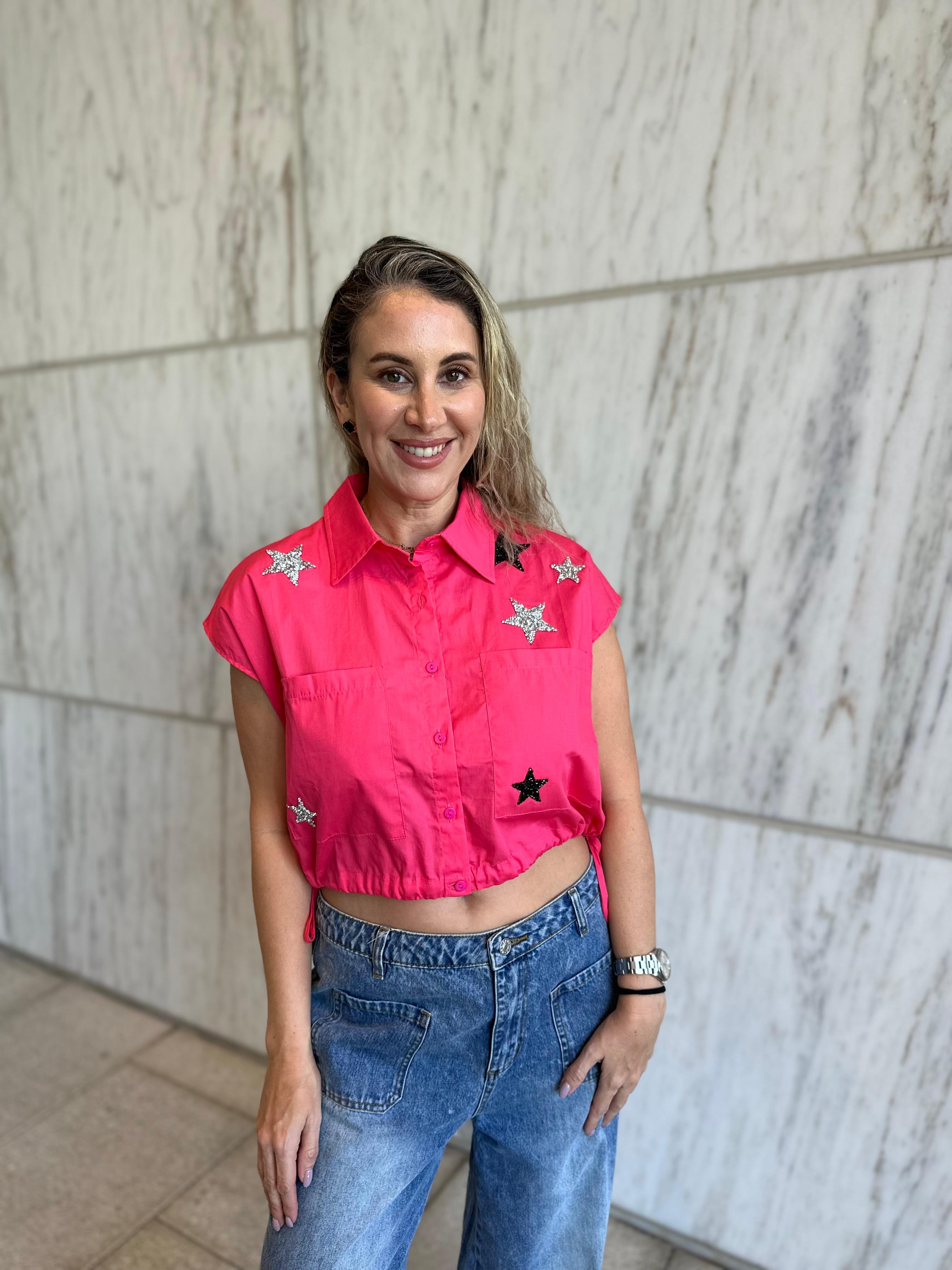Star Patch Collar Neck Top