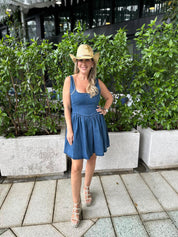 Back Bow Chevron Waist Mini Dress