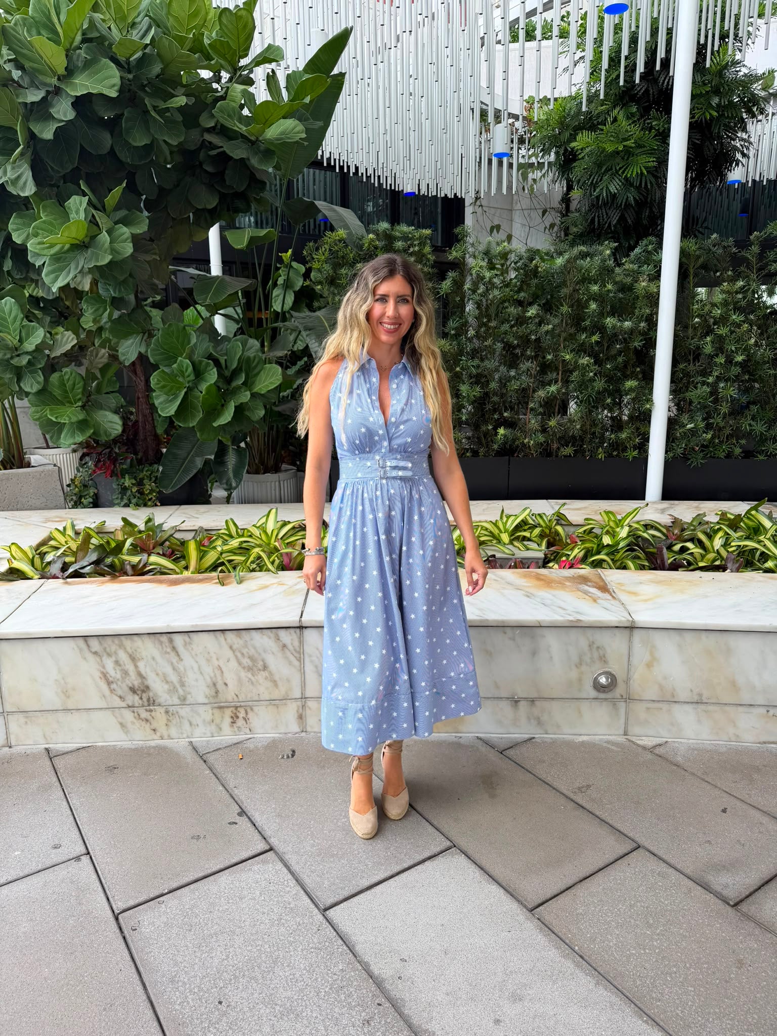 Collar Neck Belted Midi Dress