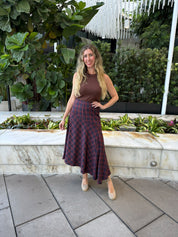 Check Asymmetric Midi Skirt