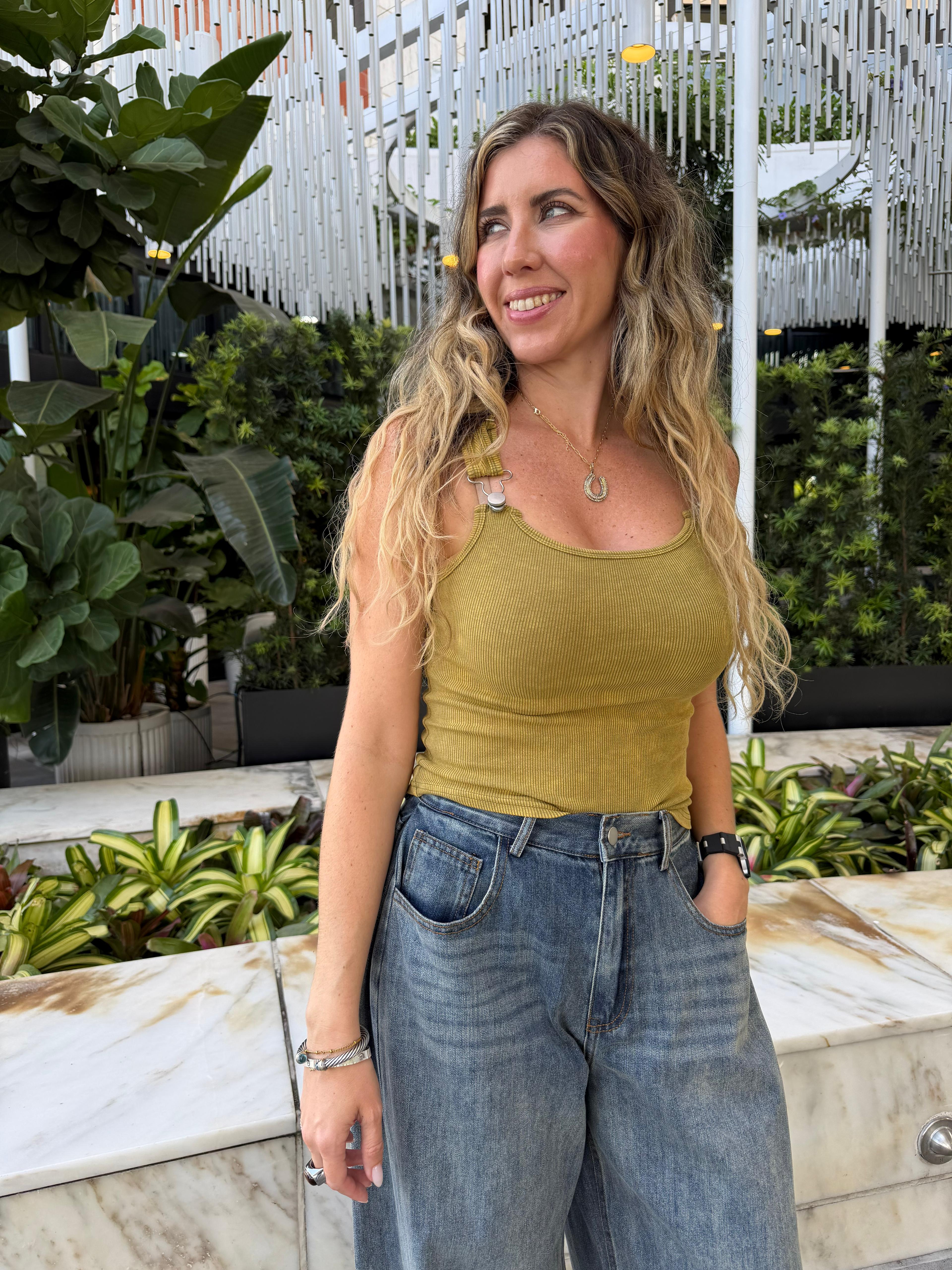 Buckle Strap Ribbed Tank Top