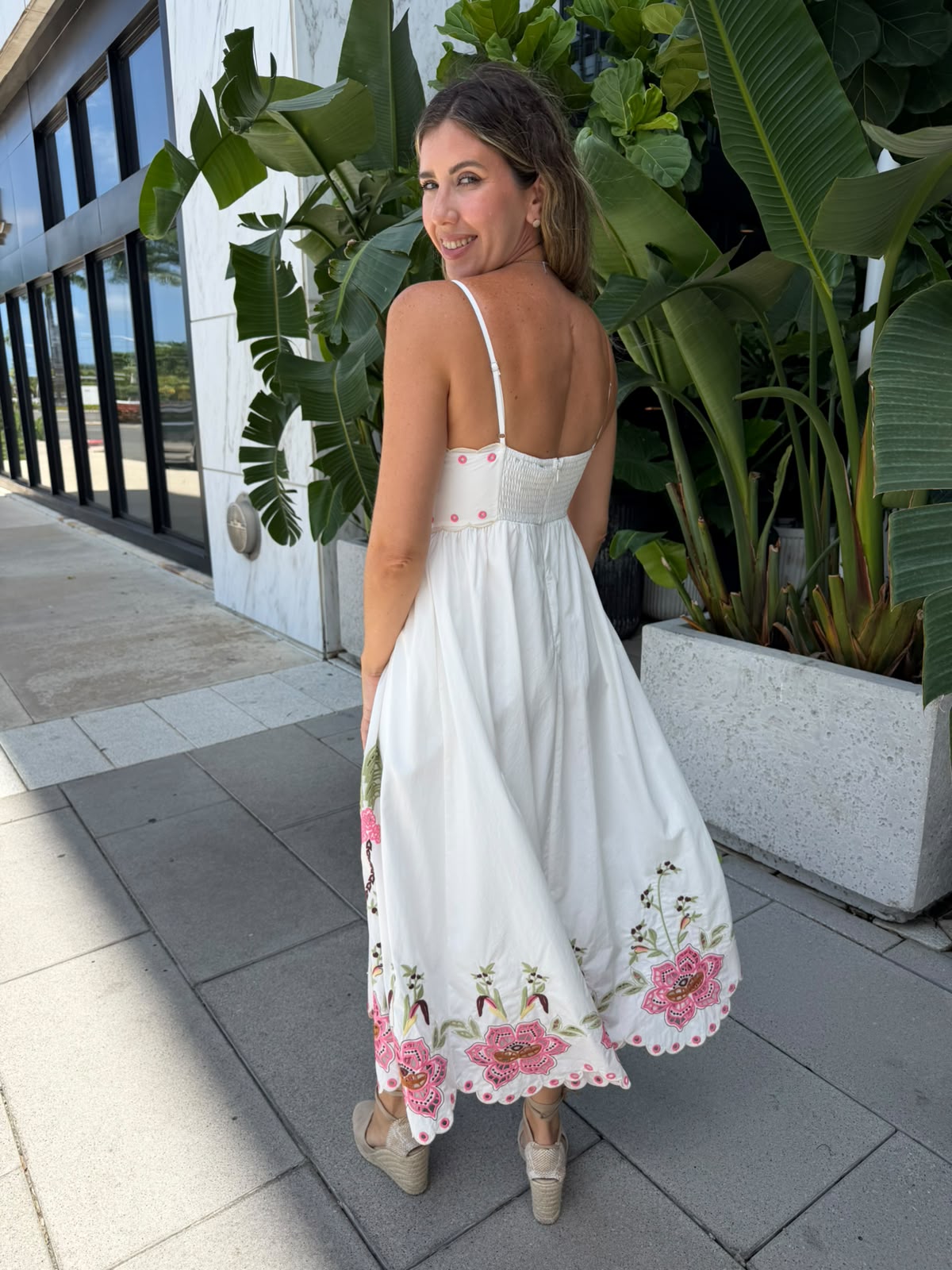 Palm Tree Embroidery Long Dress