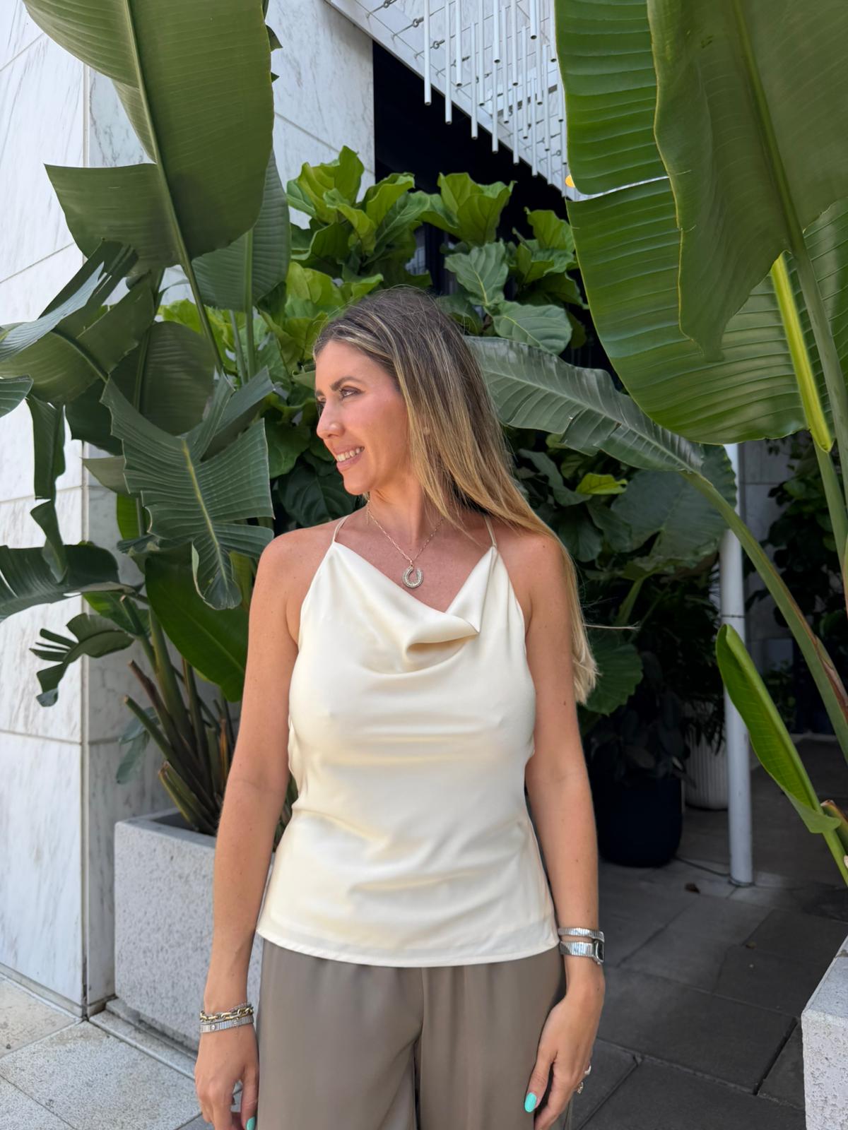 Satin Cowl Open Back Ring Cami