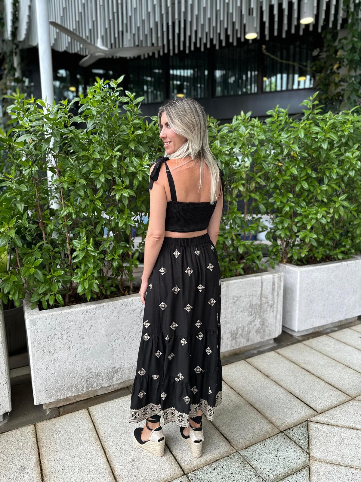 Embroidered Top & Midi Skirt Set