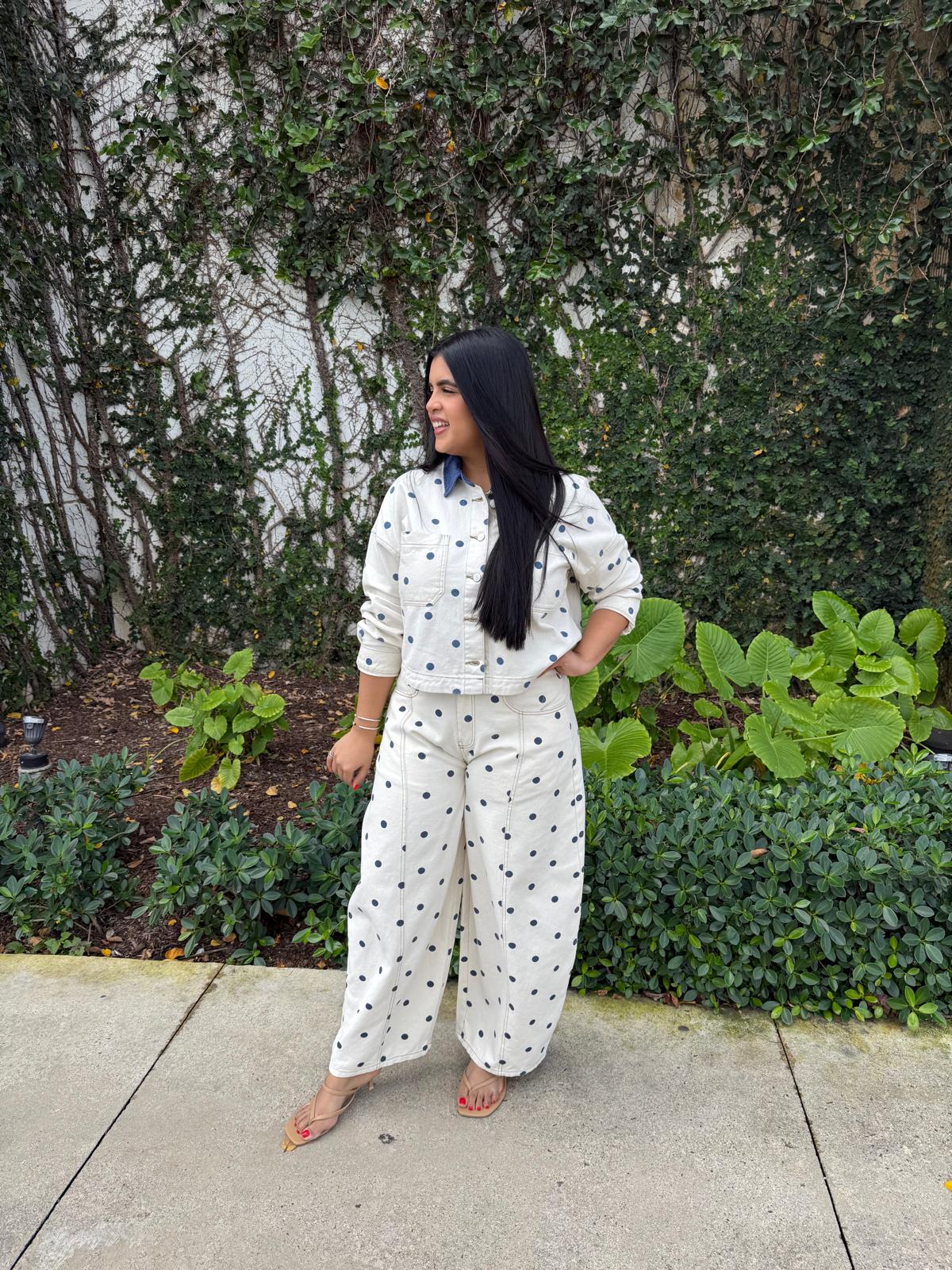 Polka Dot Front Pockets Jacket