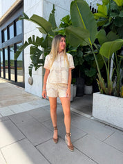 Floral Mesh Crochet Top & Shorts Set