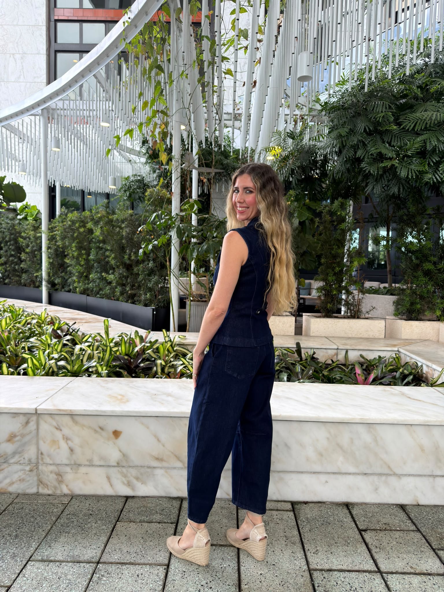 Denim Military Vest & Barrel Pant