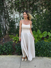 Mixed Fabric Cami Maxi Dress