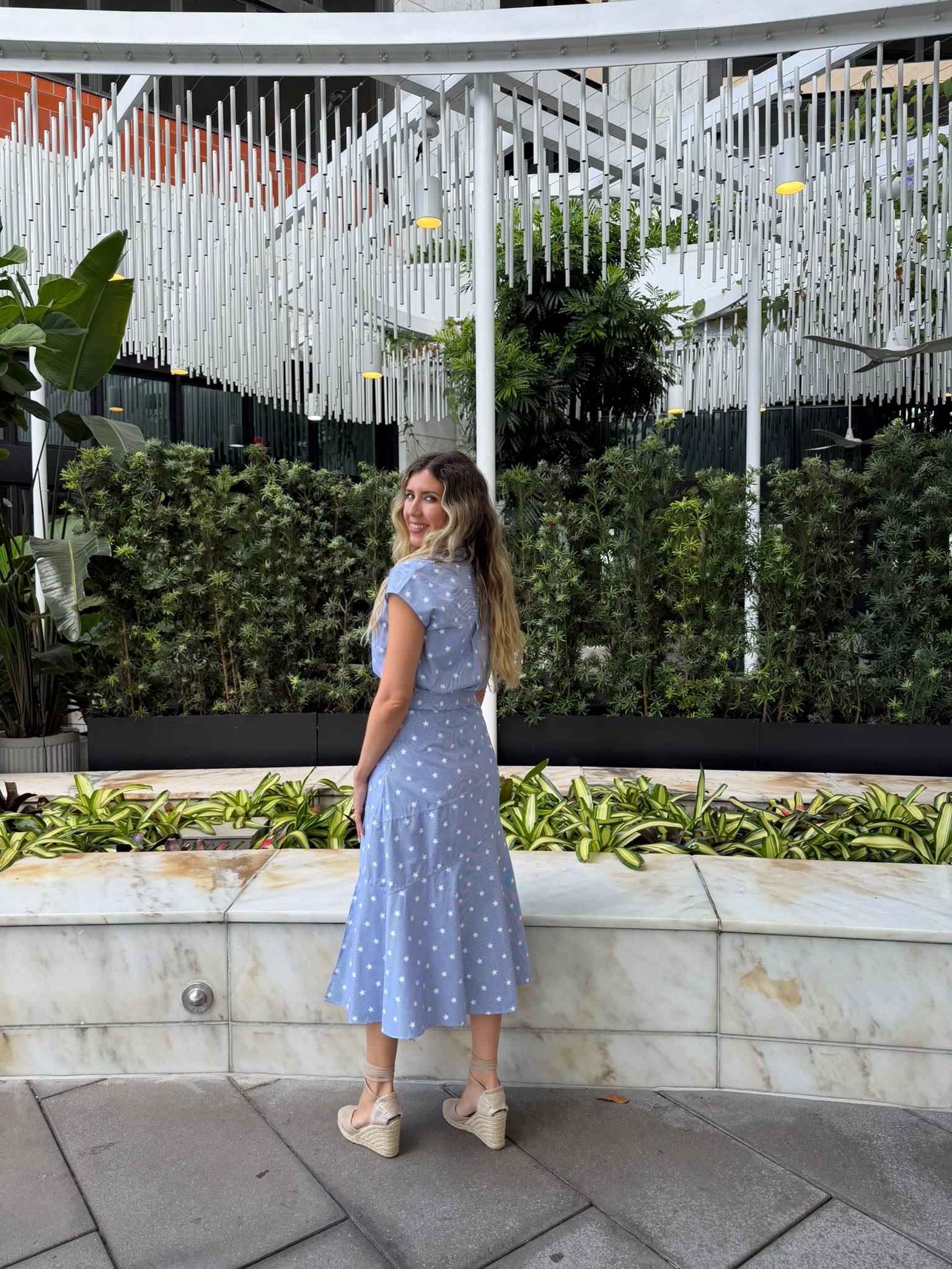 Striped Star Print Midi Skirt