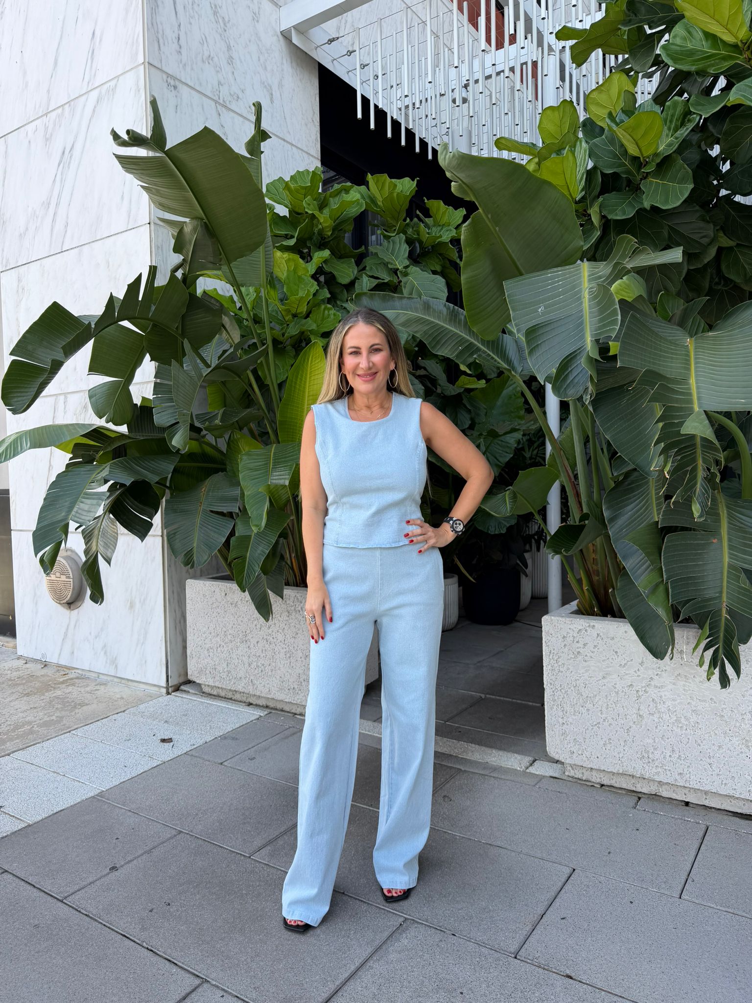 Denim Backless Tie Jumpsuit