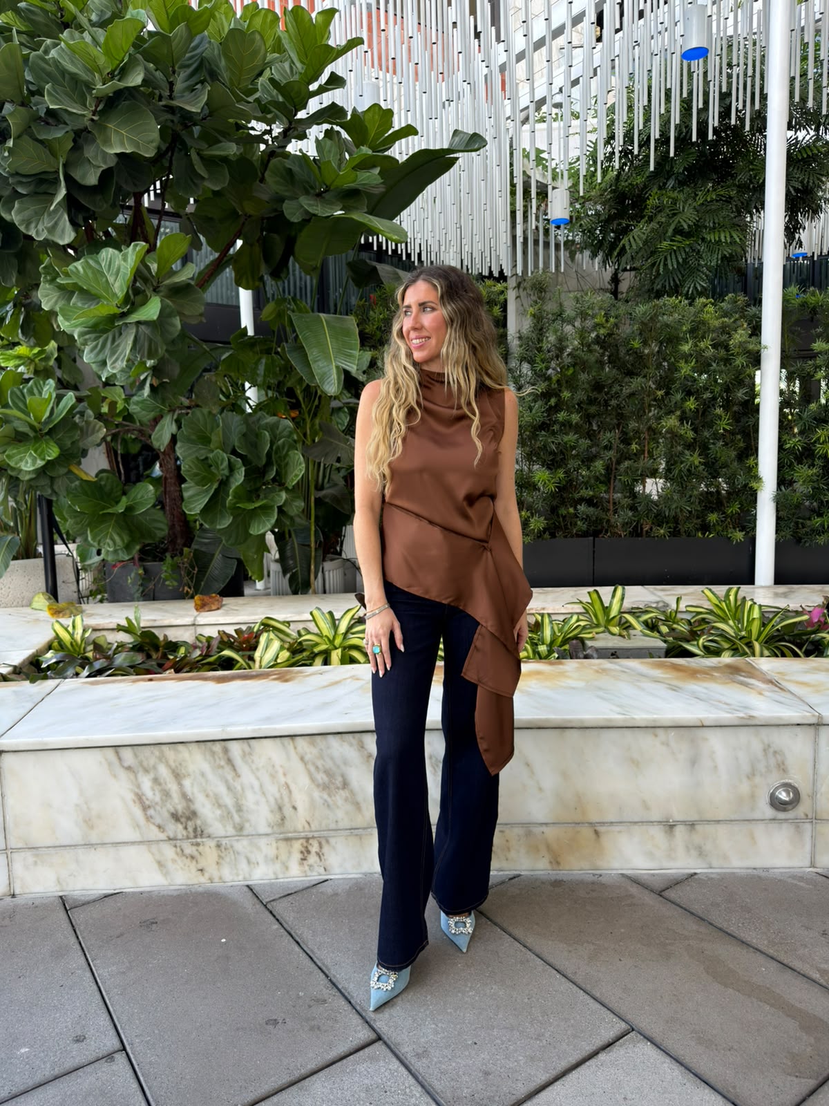 Mock Neck Top With Draped Detail