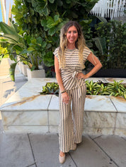 Tie Top & Pants Textured Stripped Set