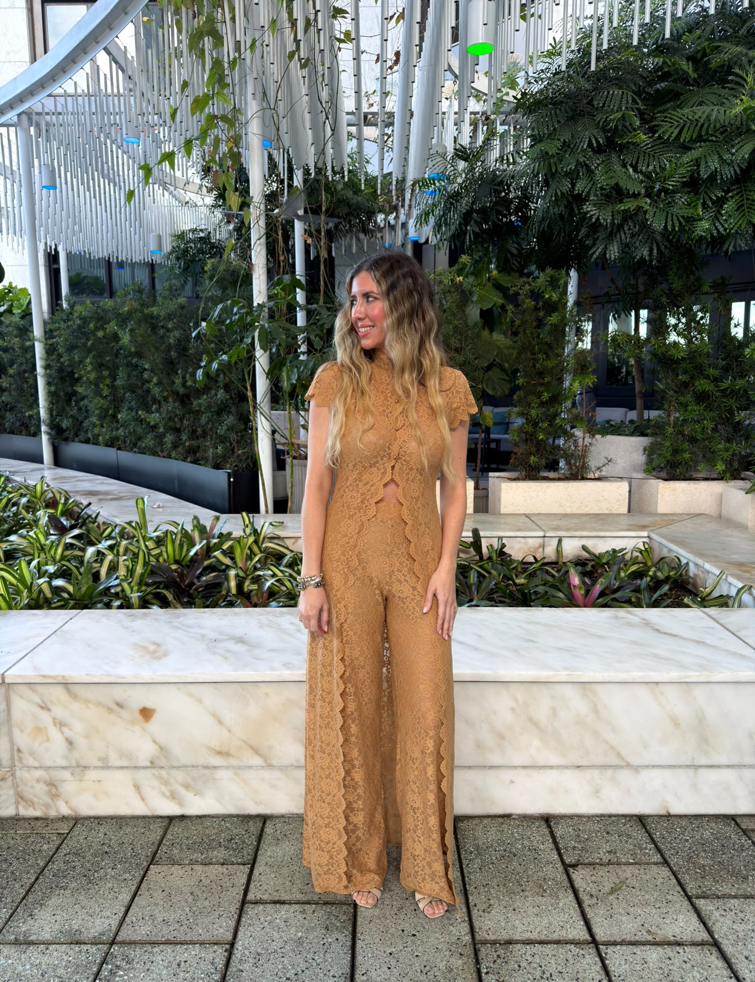 High Neck Lace Long Blouse & Pants