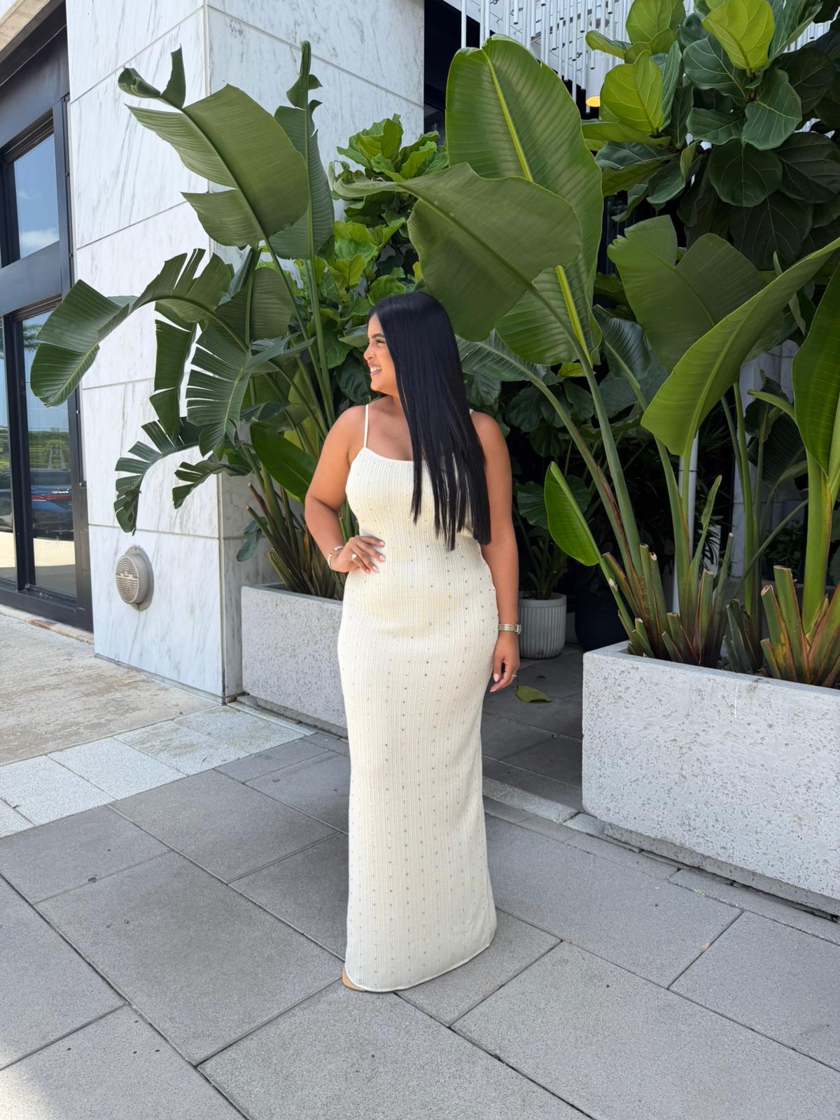 Rhinestones Crochet Maxi Dress