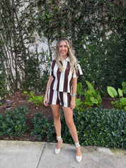 Collar Top & Short Stripes Set