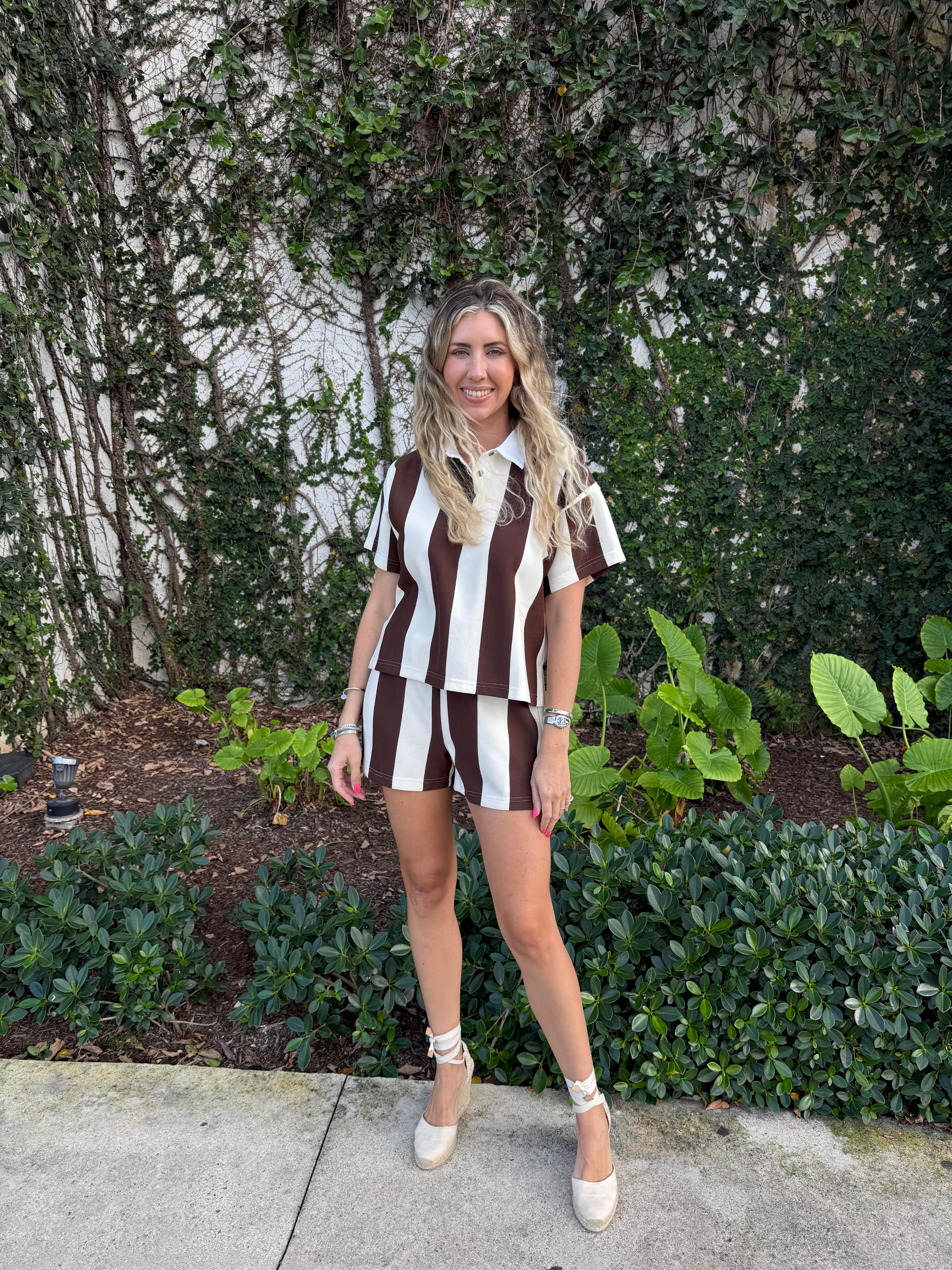 Collar Top & Short Stripes Set