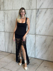 Slit Sheer Lace Maxi Skirt