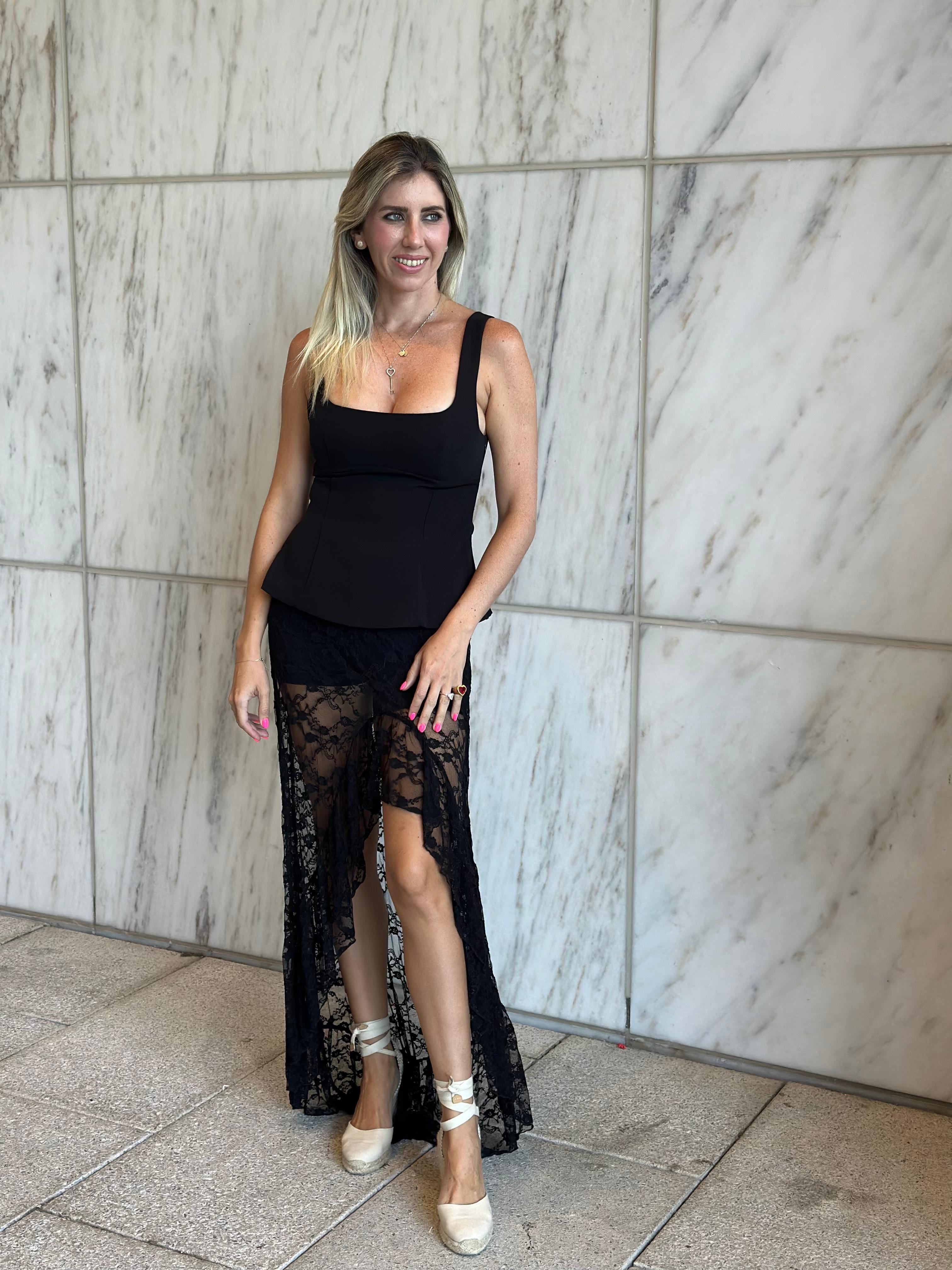 Slit Sheer Lace Maxi Skirt