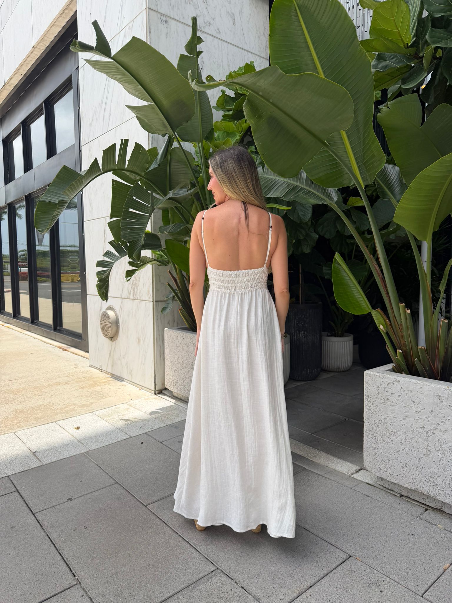 linen plunge dress Celandine Plunge-Neck Linen Blend Maxi Dress at MarketFair Shoppes in  Princeton, NJ