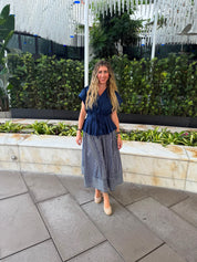 Striped Drop Waist Midi Skirt