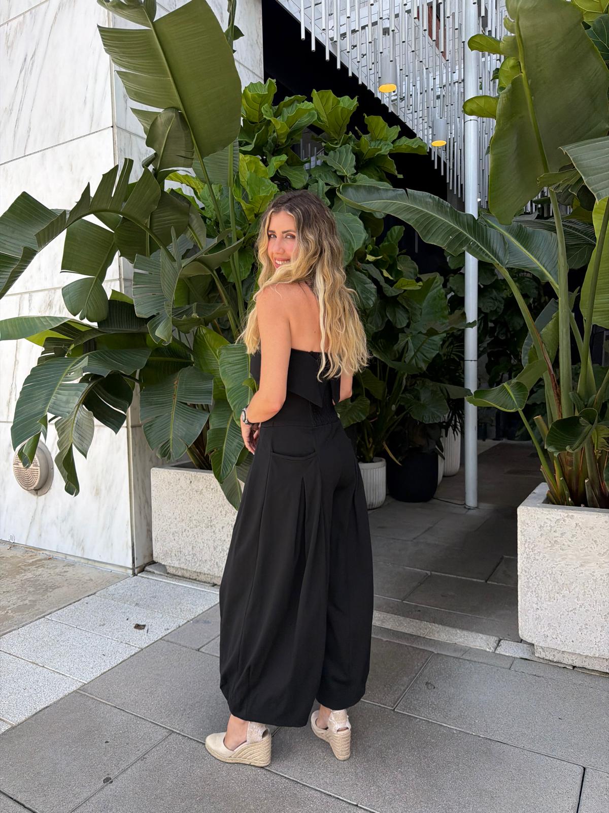 Strapless Pleated Barrell Jumpsuit