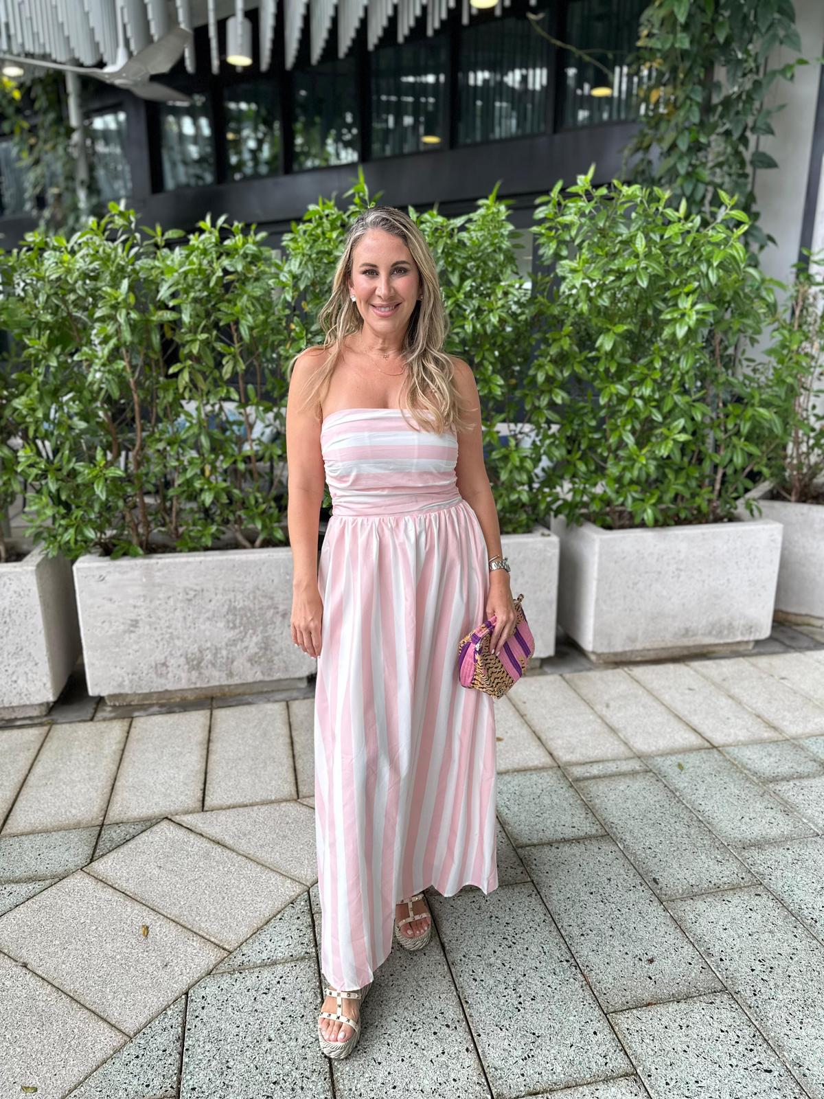 Stripe Strapless Maxi Dress