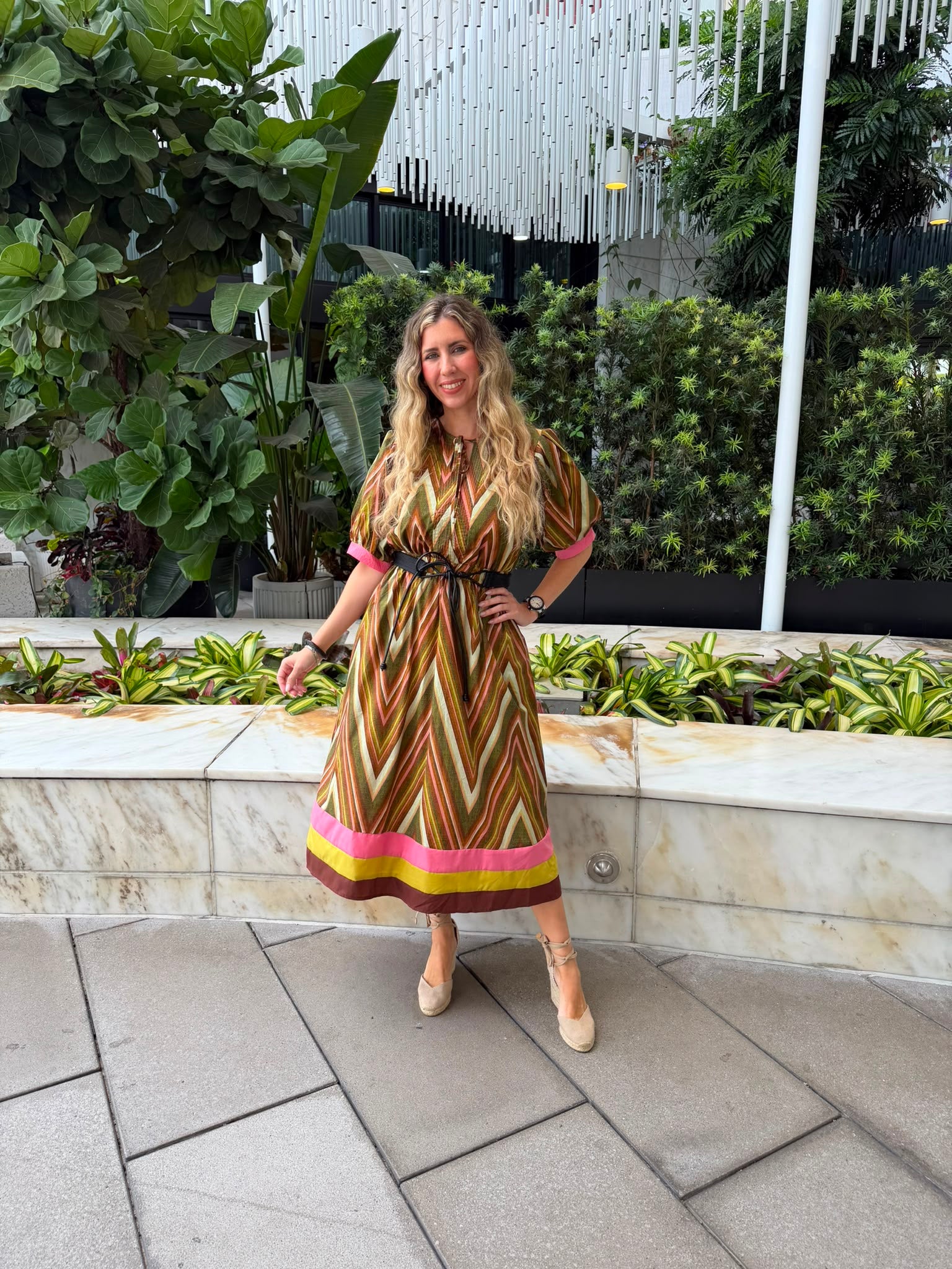 Color Block Printed Midi Dress