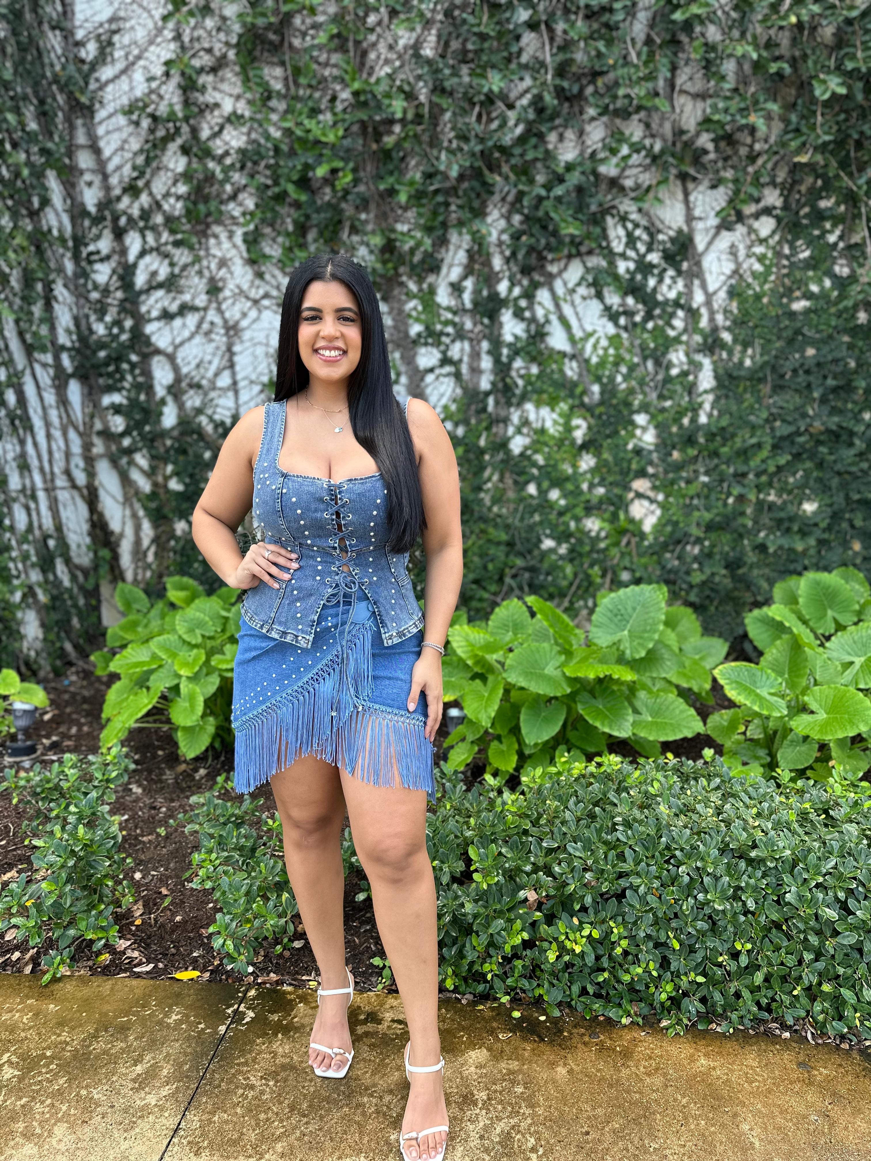 Fringe Wrap Denim Mini Skirt