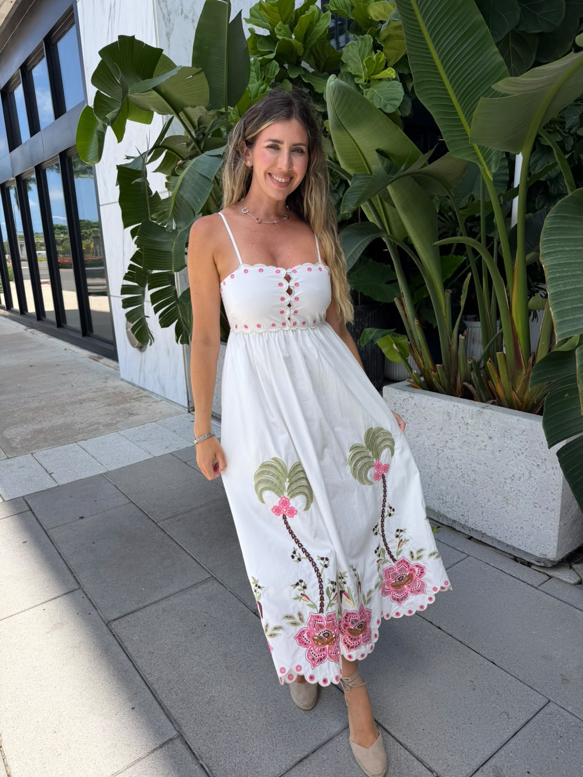 Palm Tree Embroidery Long Dress