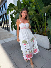 Palm Tree Embroidery Long Dress