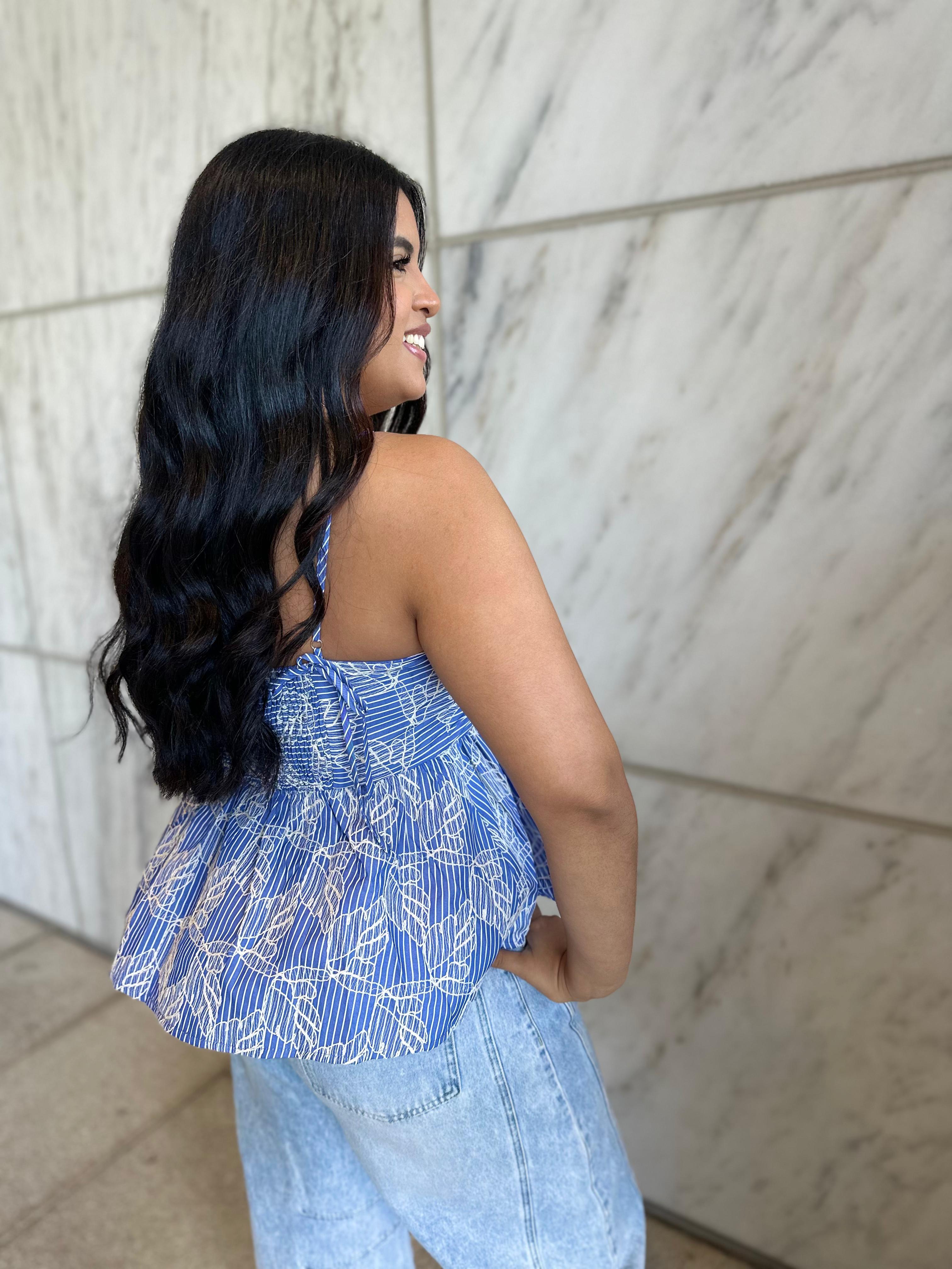 Stripe Floral Sleeveless Top