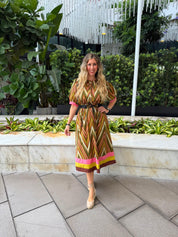 Color Block Printed Midi Dress