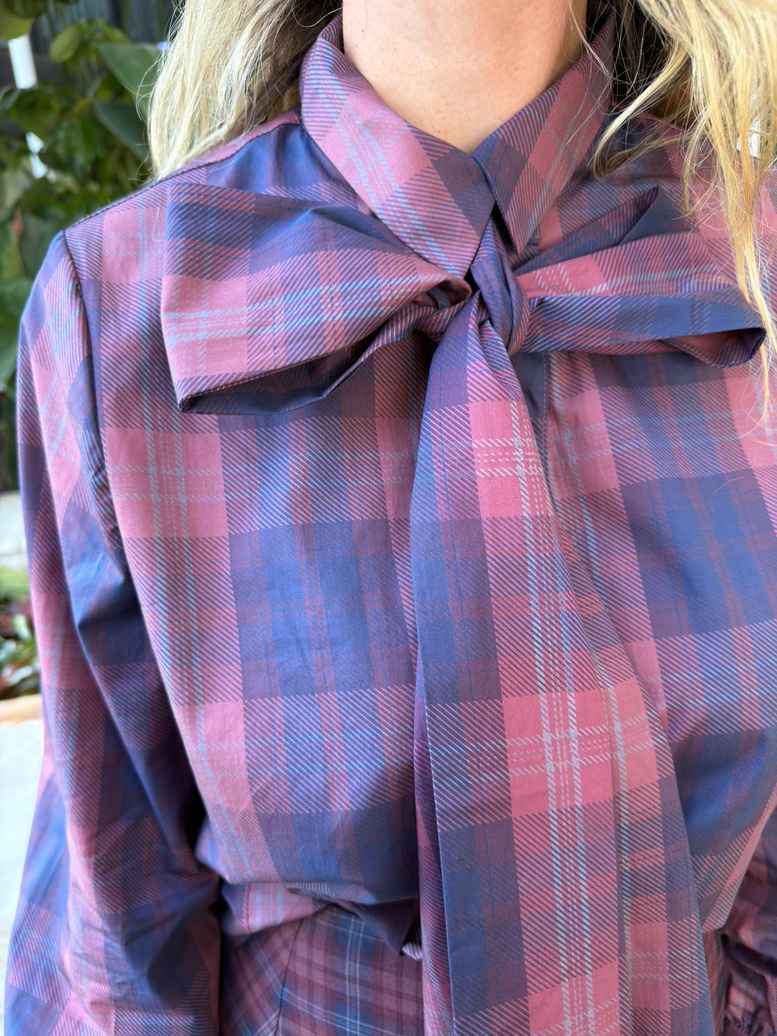 Check Pussy Bow Shirt
