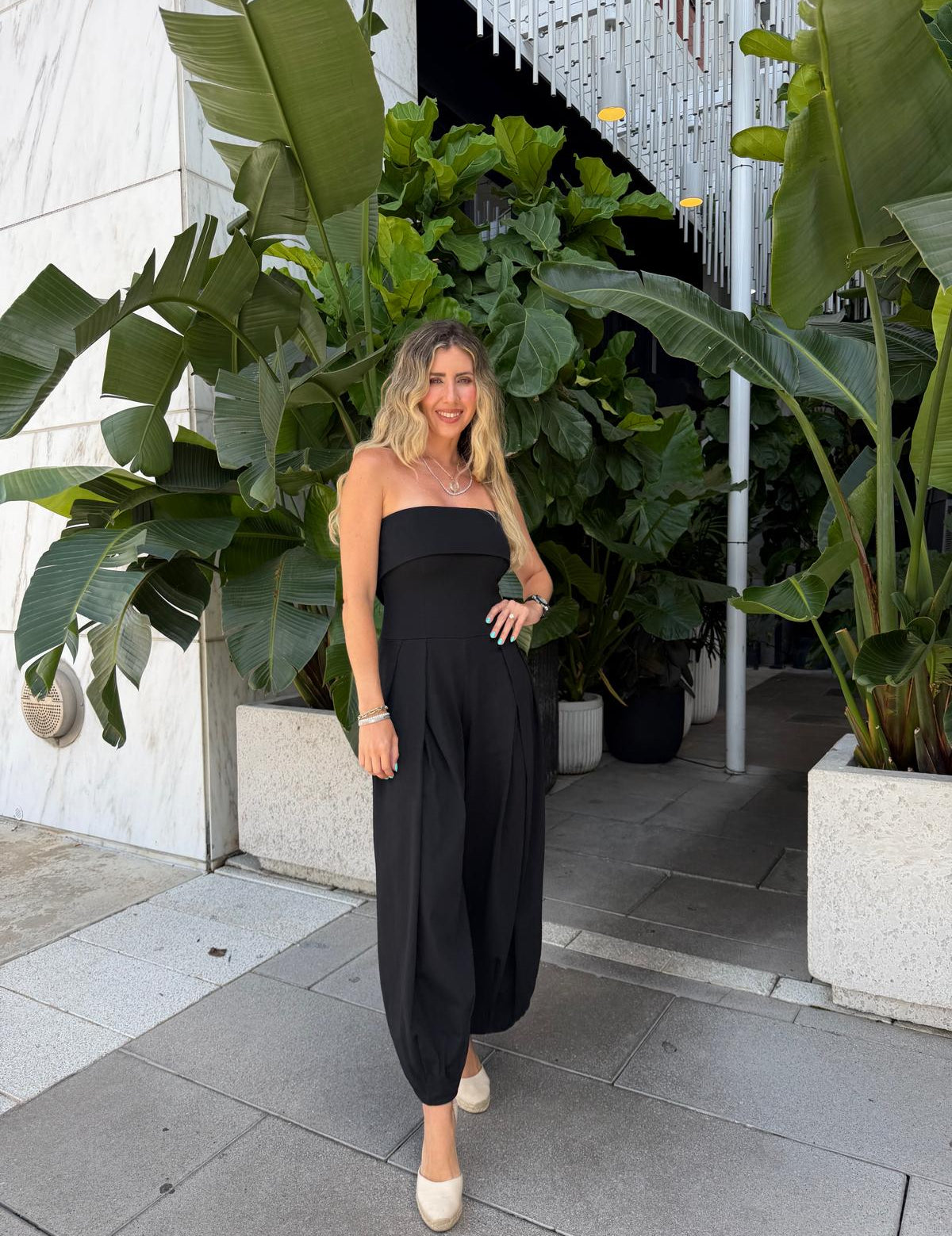 Strapless Pleated Barrell Jumpsuit
