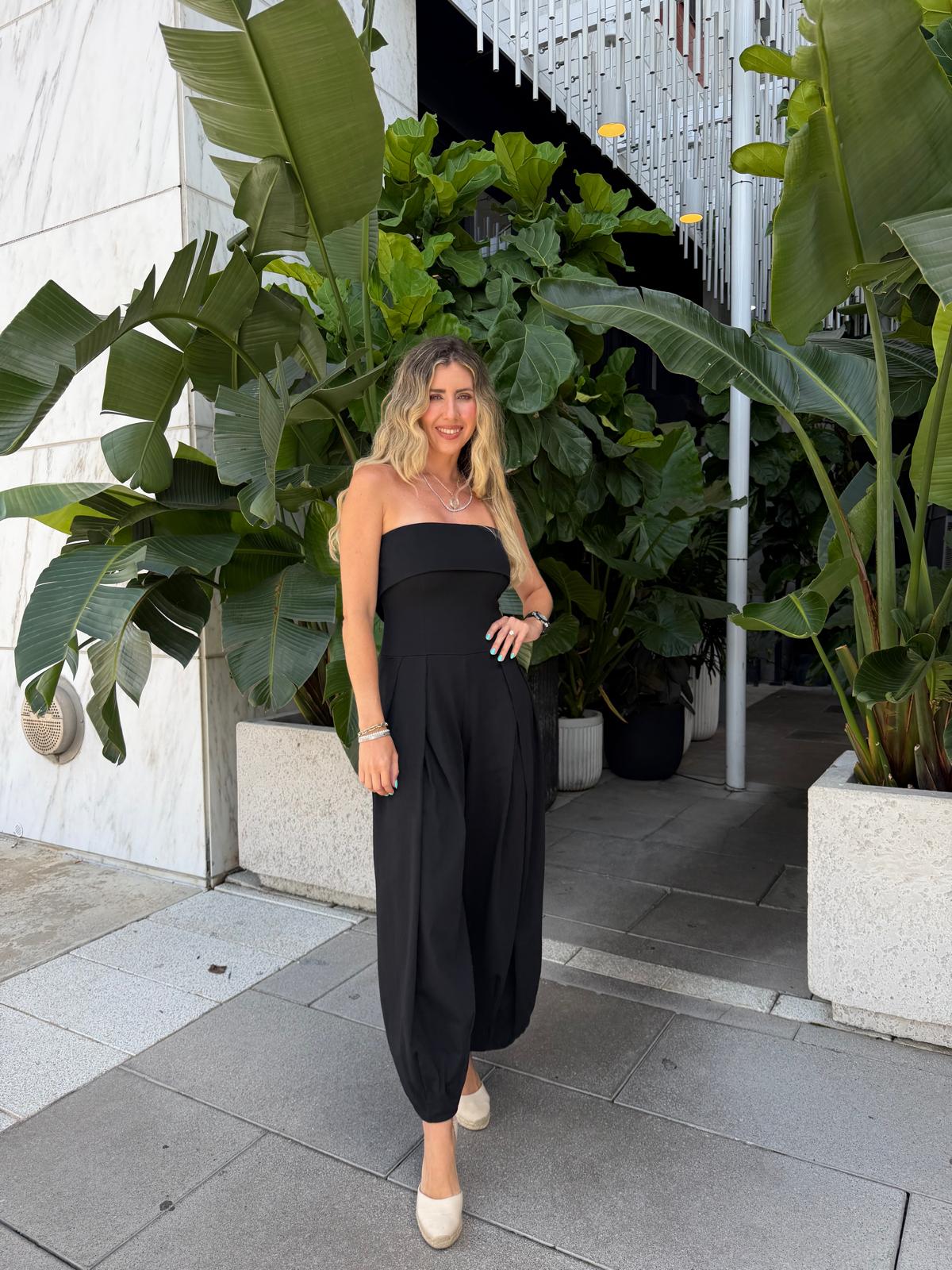 Strapless Pleated Barrell Jumpsuit