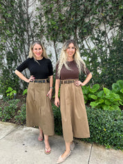 Contrast Belted Slit Midi Dress