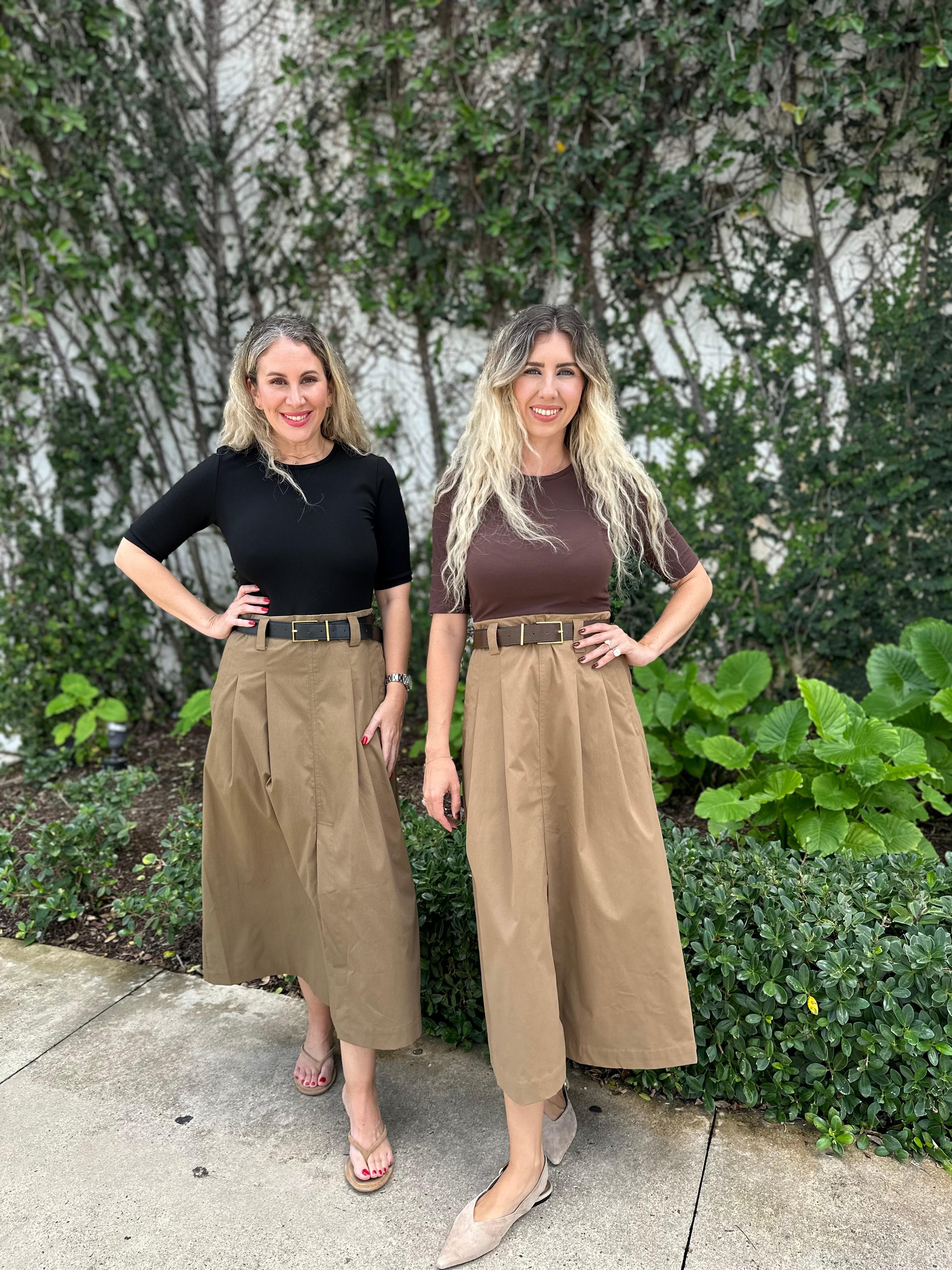 Contrast Belted Slit Midi Dress