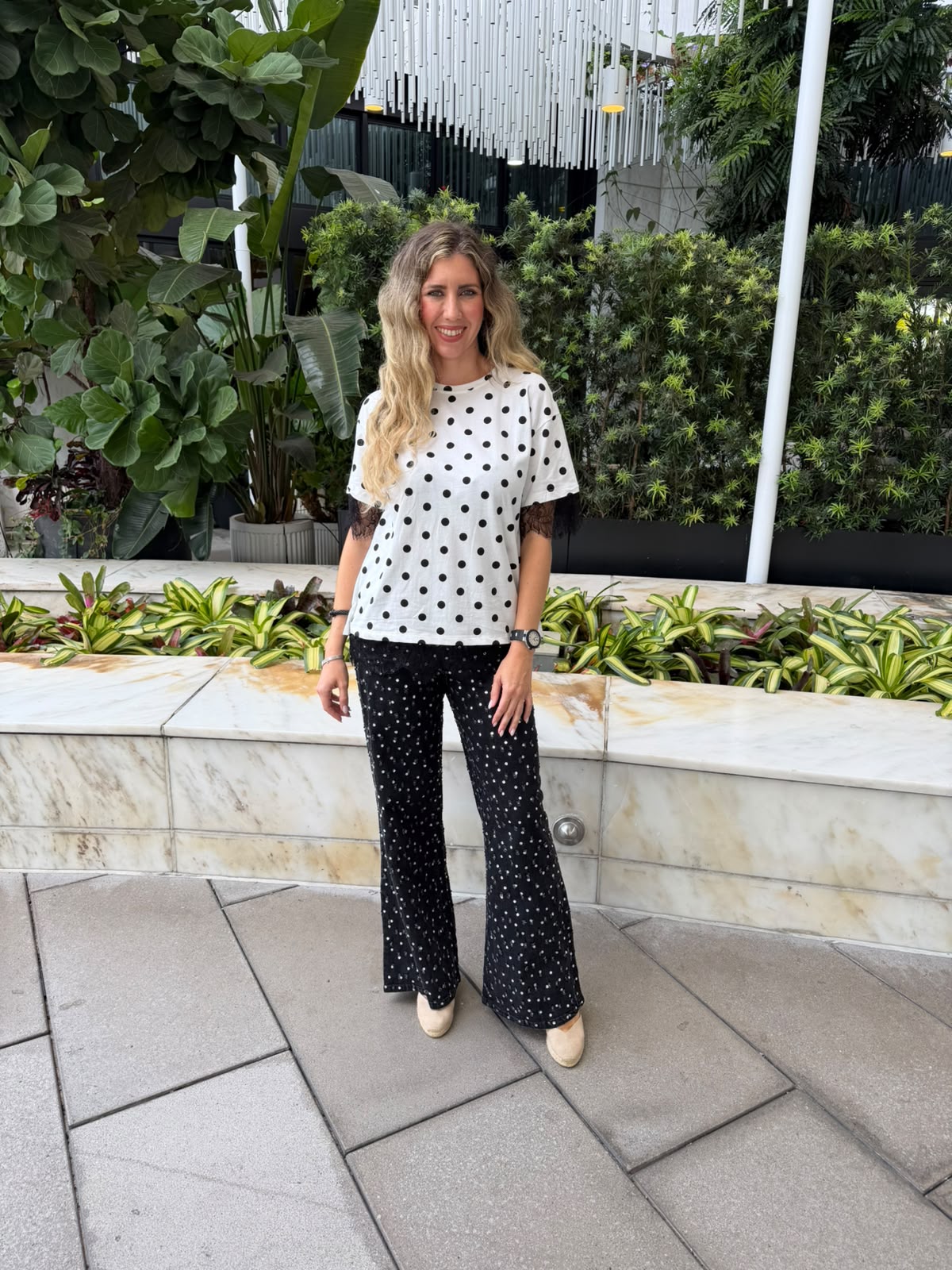 Polka Dot Lace Trim T-Shirt