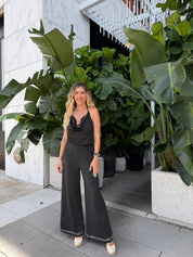 Cowl Neck Jumpsuit w. Studs