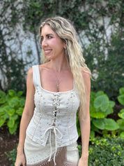 Metal Studs Lace Up Top