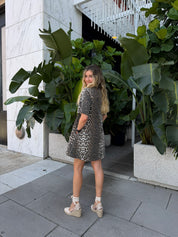 Leopard Print Button-Up Denim Dress