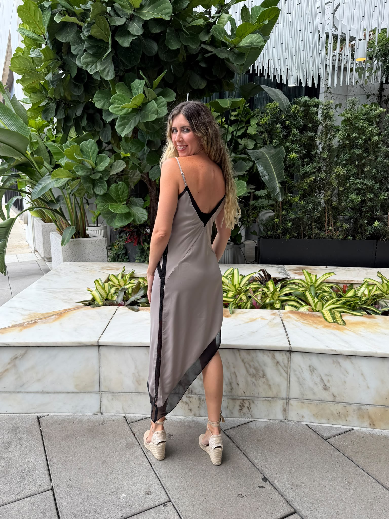 Asymmetric Hem Satin Dress