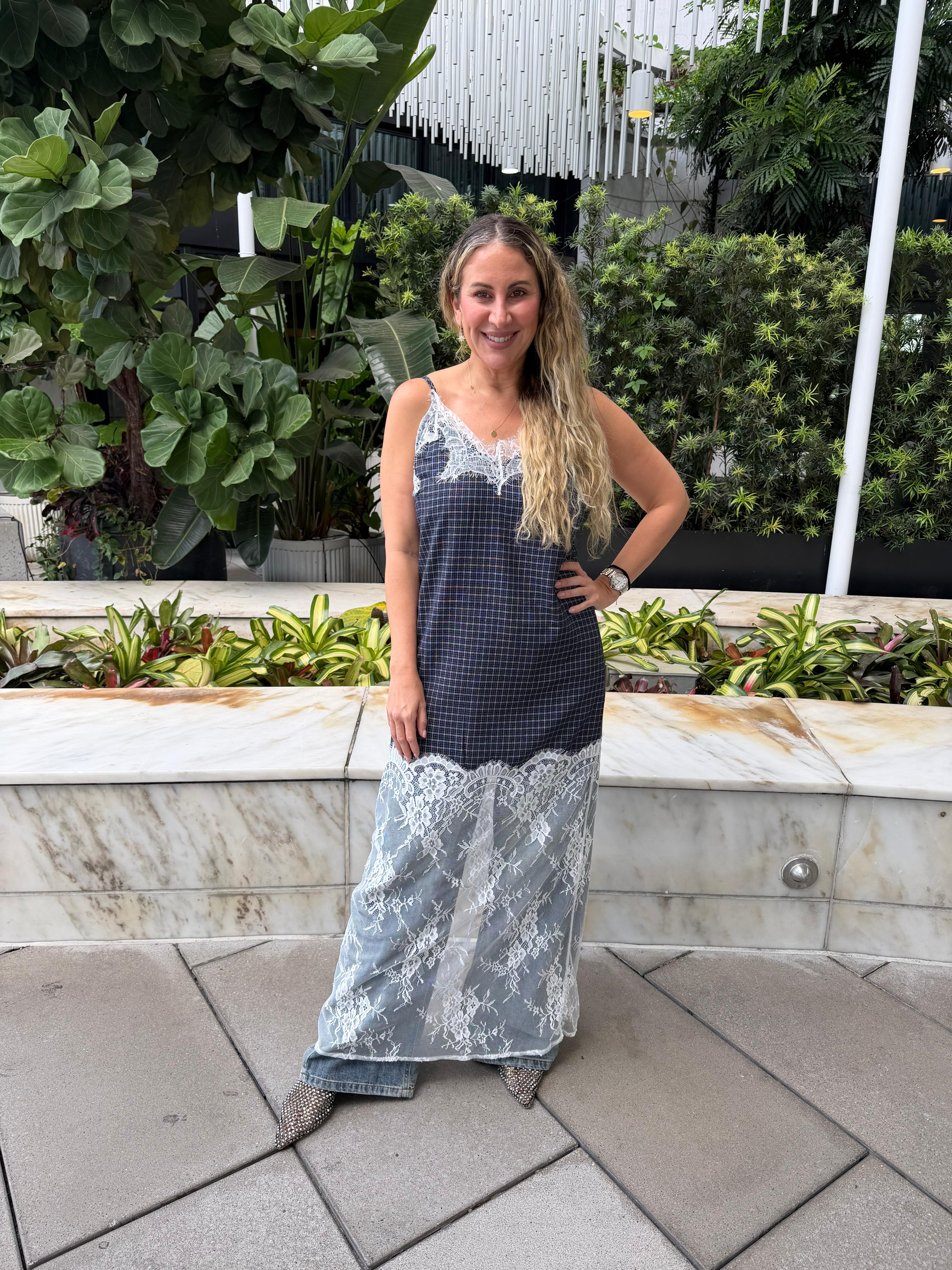 Plaid Slip Maxi With Lace