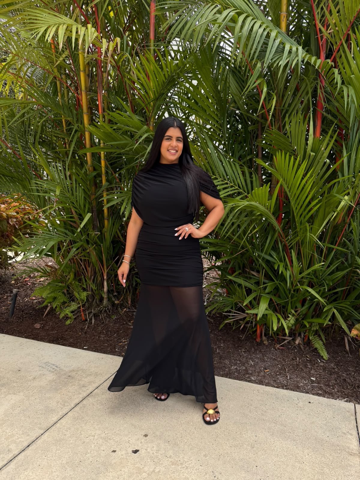 Draped Mesh Maxi Dress