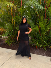 Draped Mesh Maxi Dress