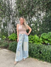 Drawstring & Patches Denim Pants
