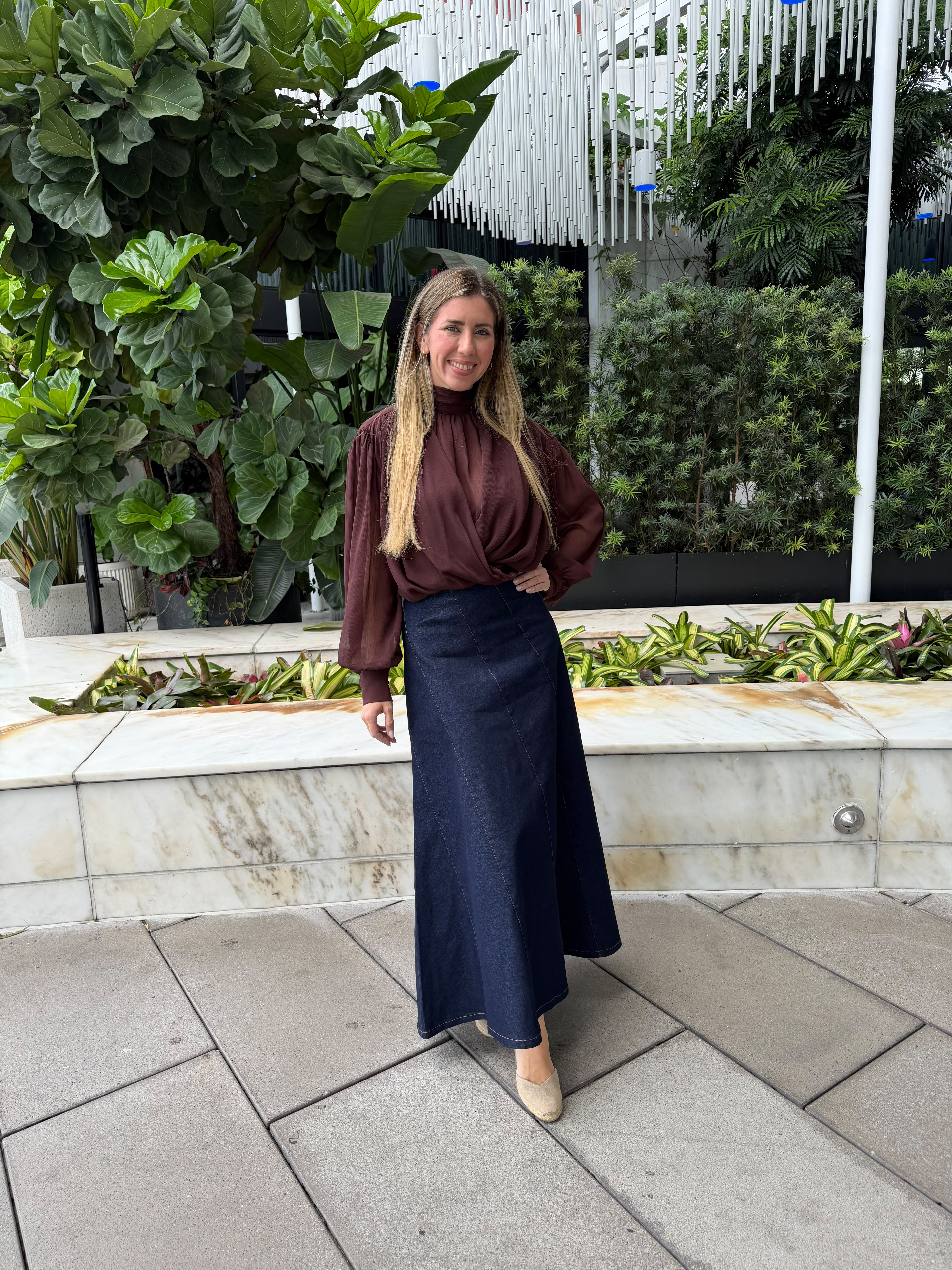 Diagonal Seam Denim Skirt