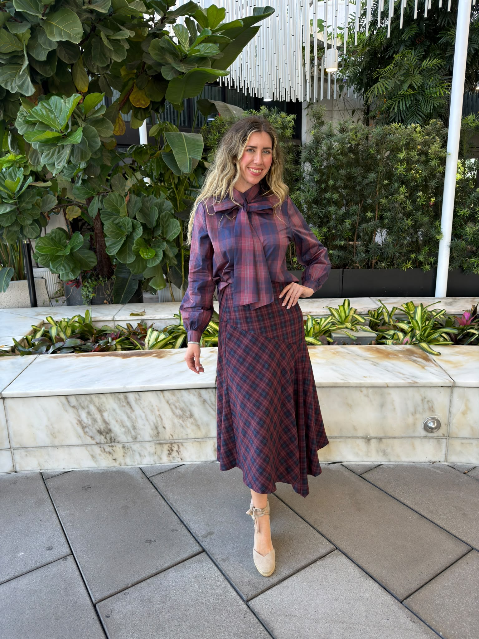 Check Asymmetric Midi Skirt