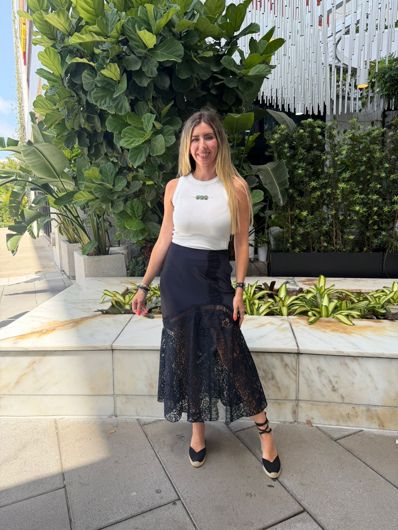 Lace Satin Ankle Length Skirt