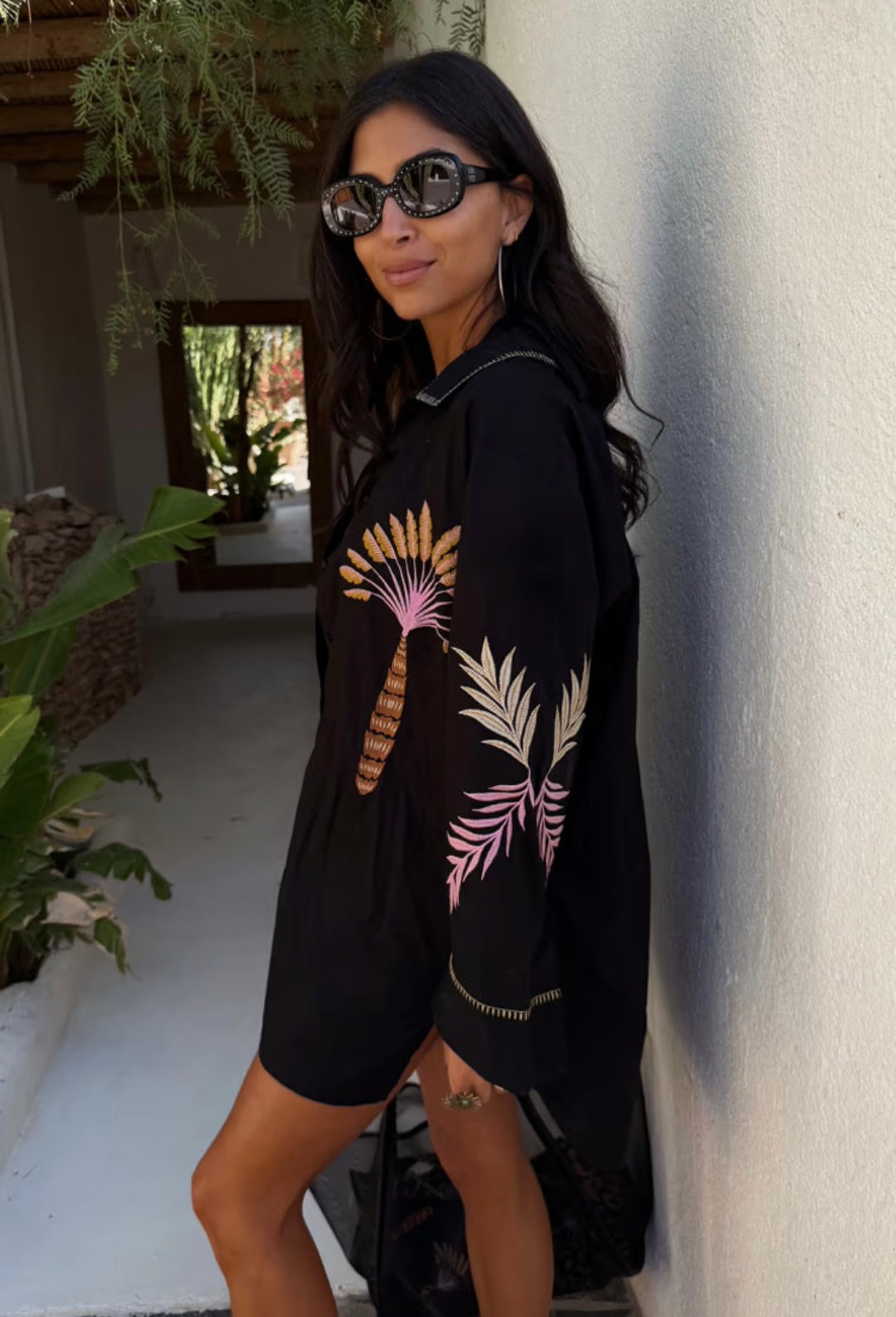 Black Palm Embroidered Shirt